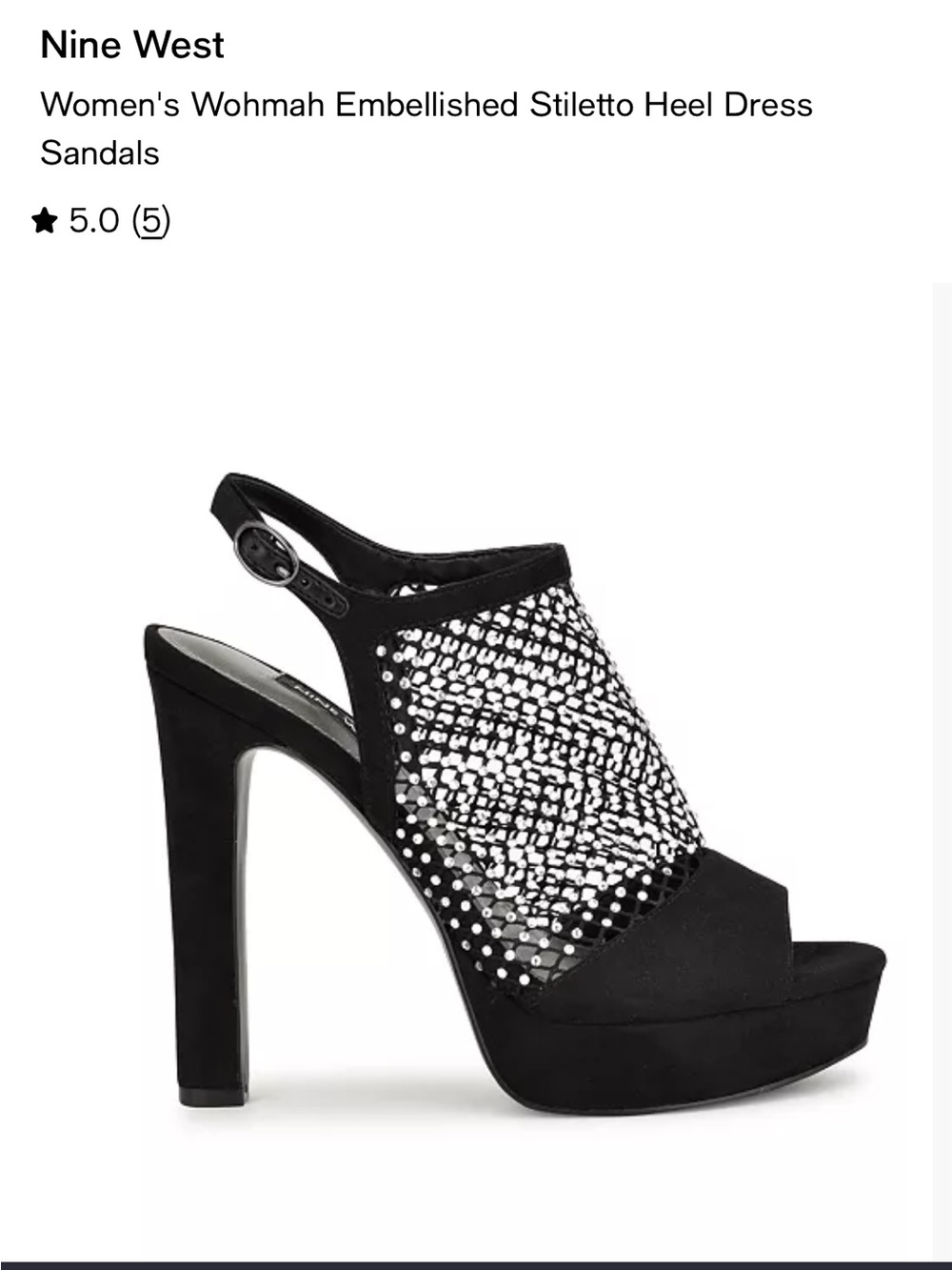 Nine West Black Crystal Mesh Platform Slingback Heels